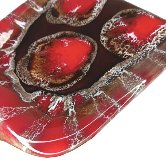 Vintage Ceramic Dust Pan Ashtray Catchall Lava Look Red Brown White MCM 10x6x2 - Picture 8 of 12